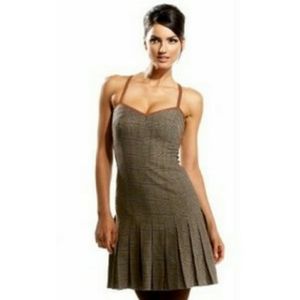 Bebe Brown Plaid Pleated Mini with Leather Trim